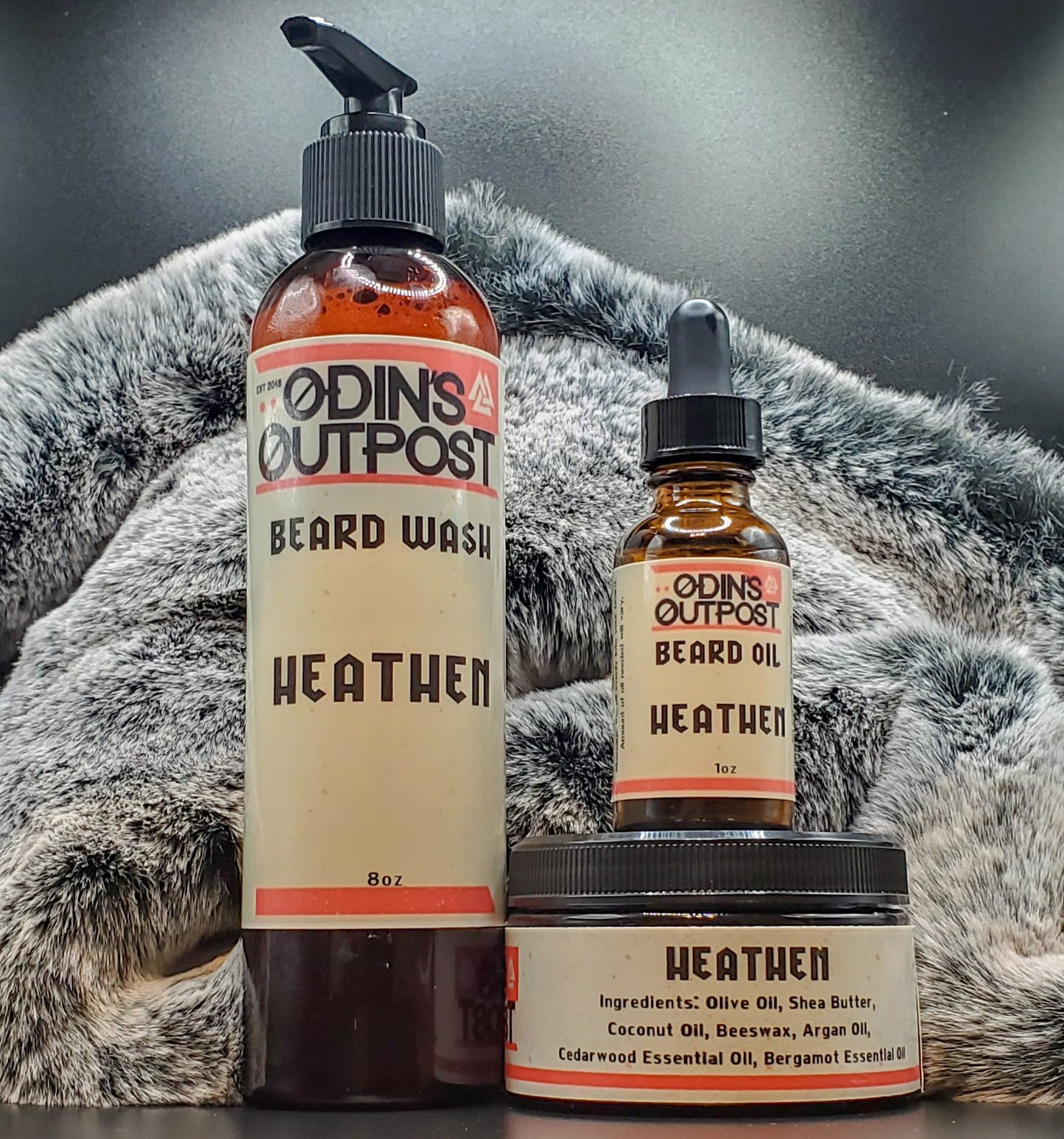 Heathen Beard Grooming Set // Beard Oil Beard Balm Beard Shampoo // Bergamot and Cedarwood Scented